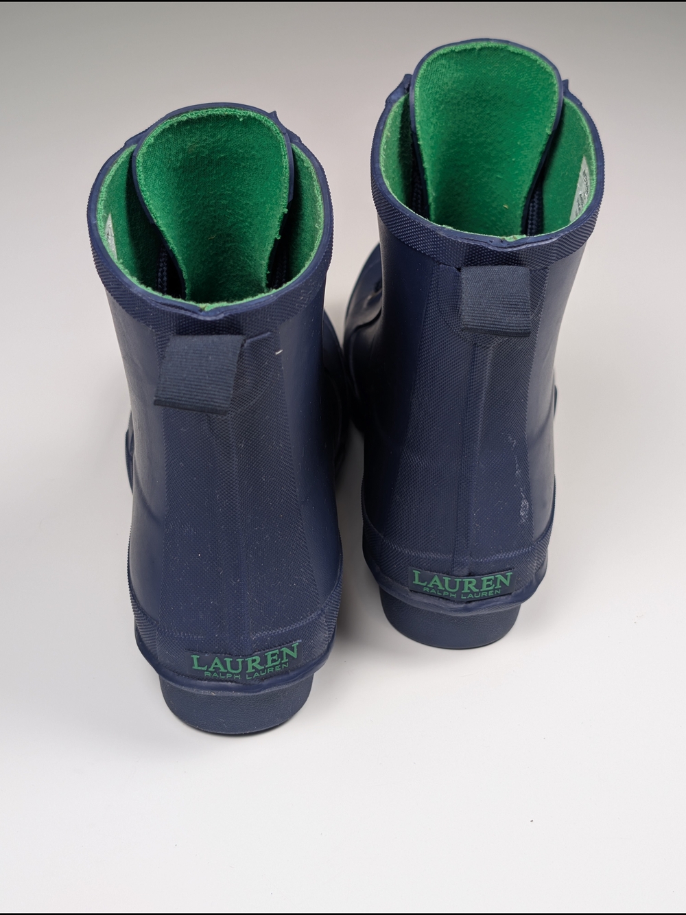 Lauren Ralph Lauren Womens 8B Mikenna Navy Blue Rubber Lace Up Ankle Rain Boots - Picture 2 of 6